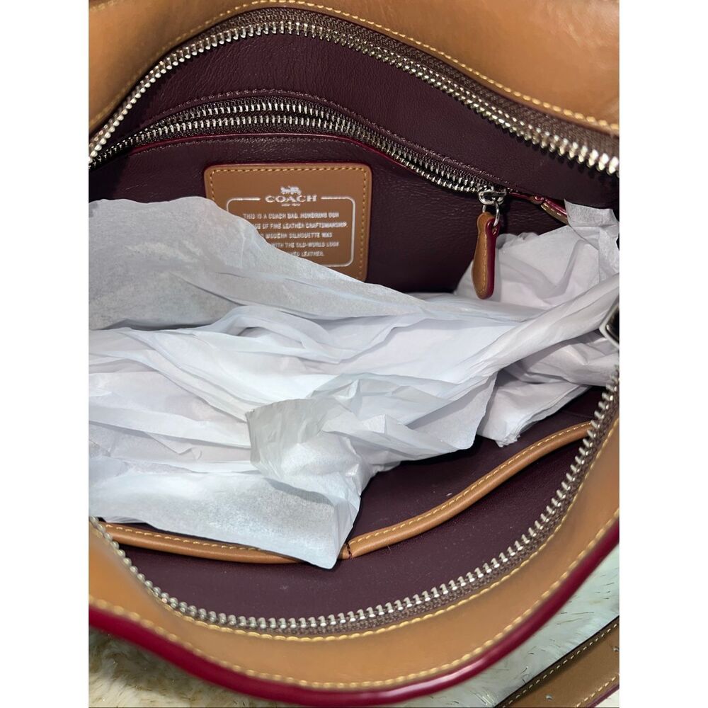 Coach Brown Leather Hobo with Burgundy Trim - Picture 5 of 8
